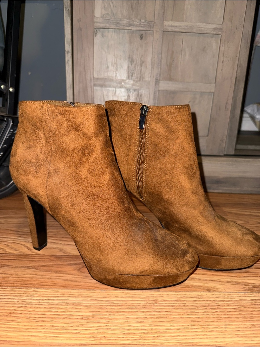 Nine West Suede Tan Ankle Booties with Side Zip